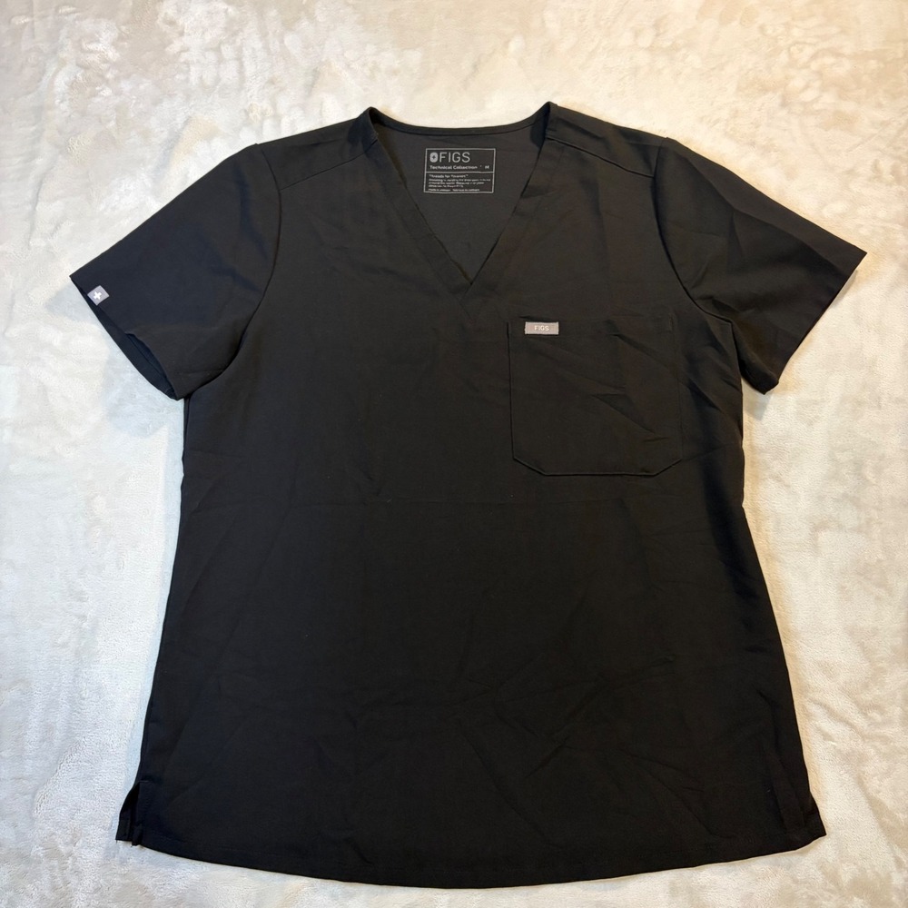 FIGS Technical Collection Black V-Neck Scrub Top FW1000 Womens Medium